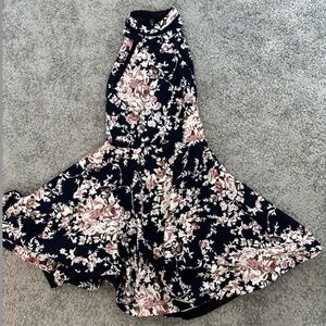 B Darlin Juniors' Printed Mock-Neck Crochet-Trim Fit & Flare Dress